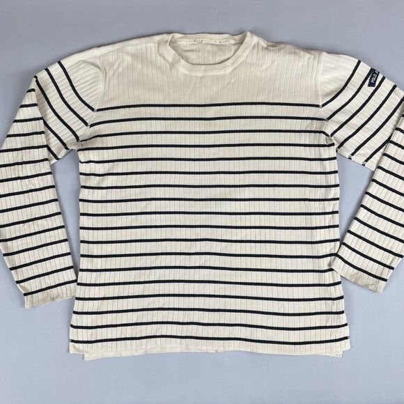 Polo Jeans Ralph Lauren Crewneck Tight Knit Sweater Men's M Beige Black Striped - Picture 1 of 13